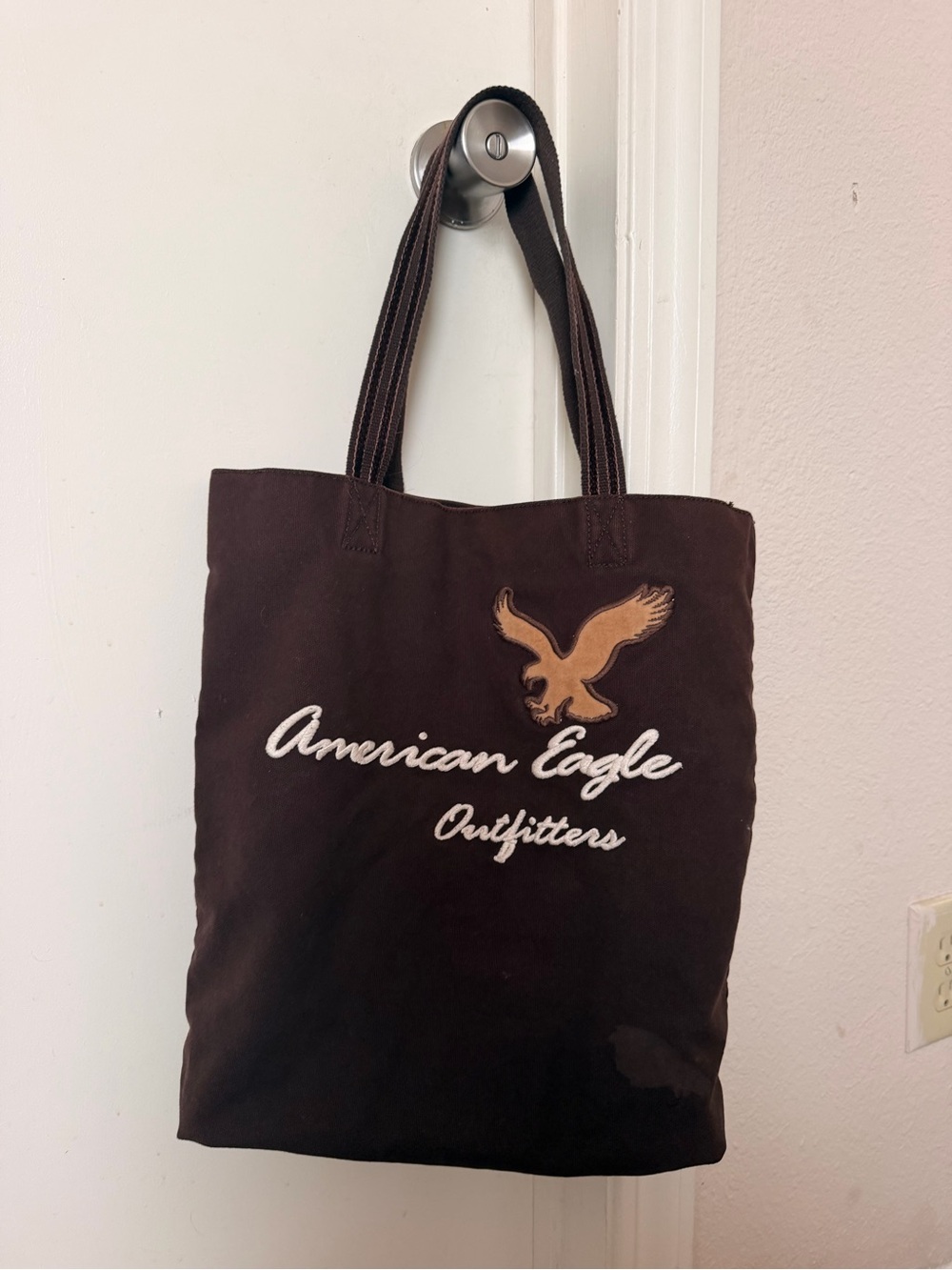 American Eagle Outfitters Dark Brown Canvas Tote with Tan Eagle Logo